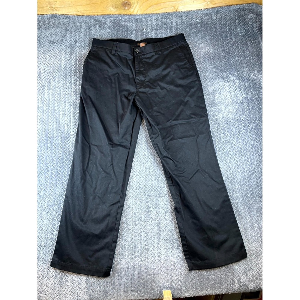 Cherokee Chino Pants Mens 36X30 Black Cotton Nano Tex Flat Front Straight Leg